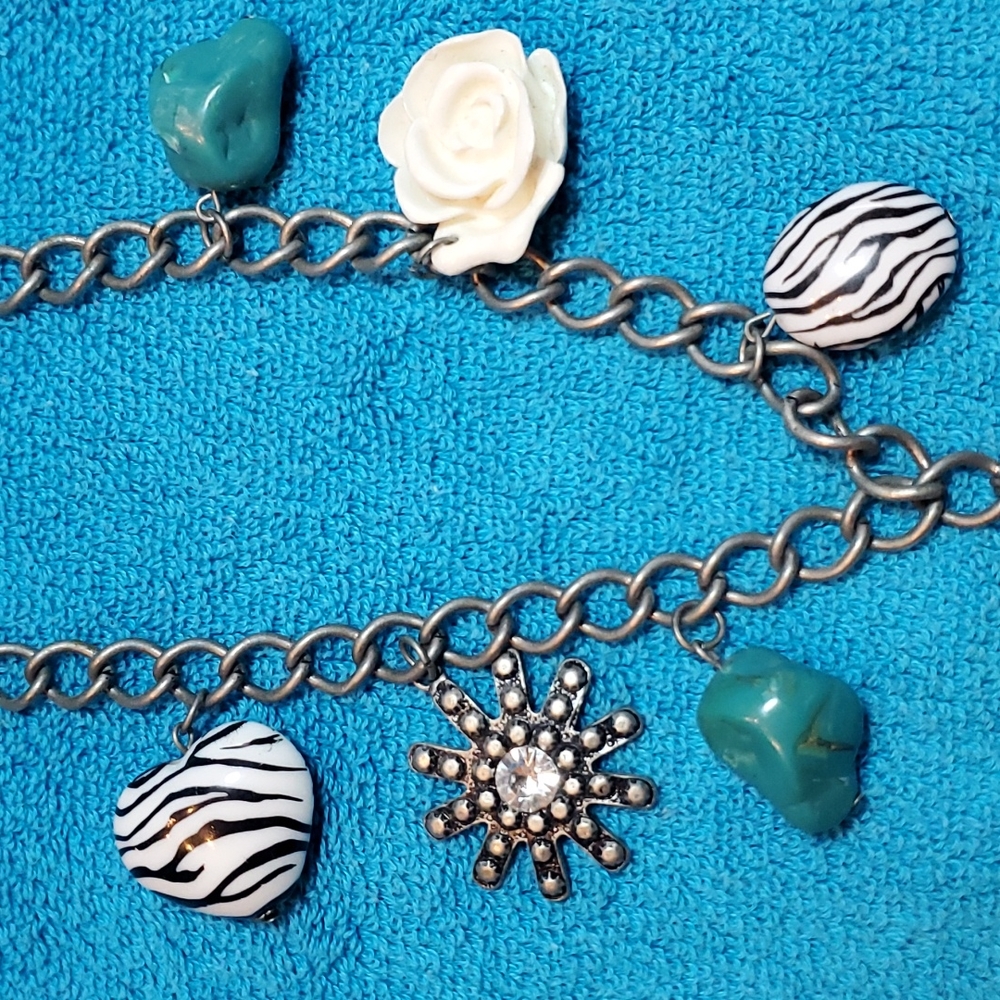 Western Style Cross Necklace and Earrings Set, Turquoise,  Zebra, Flower - Picture 6 of 10